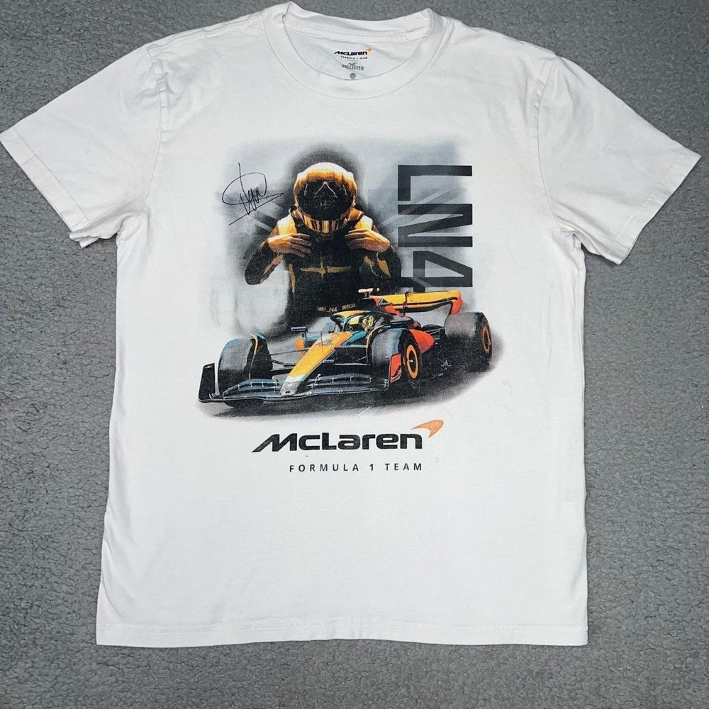 Hollister x McLaren Formula 1 LN4 T Shirt Men's Sz S White Lando Norris Car Tee